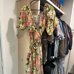 Green floral midi dress